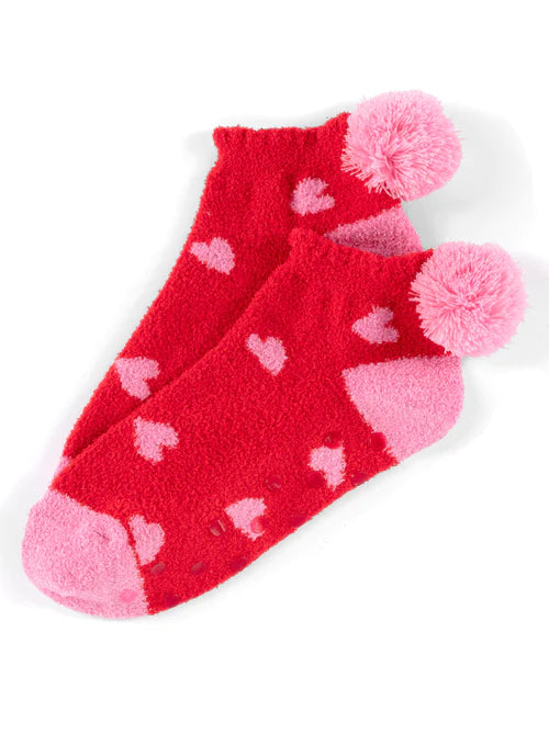 Pink & Red Fuzzy Heart Socks