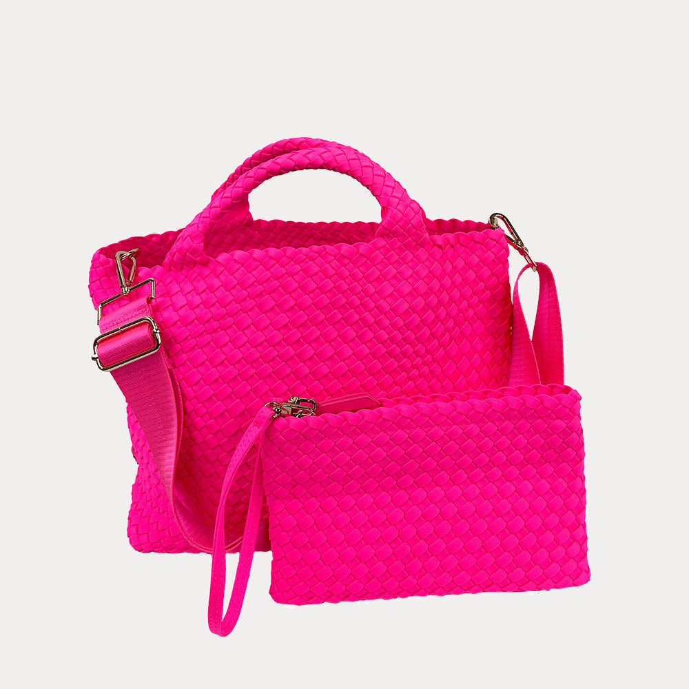 Lily Woven Neoprene Tote - Hot Pink