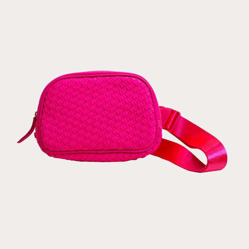 Lisa Woven Neoprene Belt Bag - Neon Pink